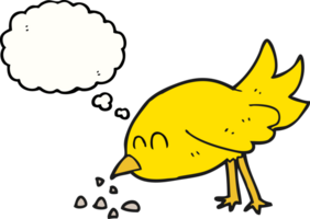 hand drawn thought bubble cartoon bird pecking seeds png