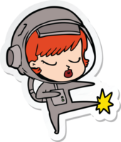 adesivo de um desenho animado garota astronauta bonita chutando de karatê png