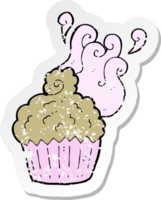 retro distressed sticker of a cartoon cupcake png