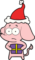 main tiré ligne dessin de une incertain l'éléphant avec Noël présent portant Père Noël chapeau png