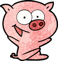 dessin animé joyeux cochon assis png