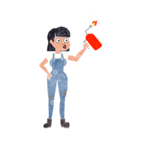 hand retro cartoon woman in dungarees png