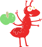 flat color illustration of ant with apple png