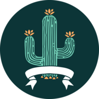 tattoo style icon with banner of a cactus png