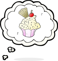 Hand gezeichnet habe gedacht Blase Karikatur Cupcake png