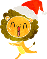 content main tiré rétro dessin animé de une Lion portant Père Noël chapeau png