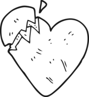 hand drawn black and white cartoon broken heart png