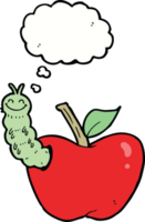 cartoon apple with bug with thought bubble png