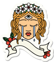 tattoo style sticker with banner of female face with mystic third eye crying png