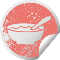 distressed circular peeling sticker quirky symbol bowl of porridge png