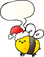fofa desenho animado abelha vestindo Natal chapéu com discurso bolha dentro suave gradiente estilo png