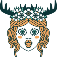 Retro Tattoo Style human druid character face png