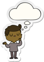 cartoon man wondering with thought bubble as a printed sticker png