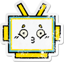 distressed sticker of a cute cartoon robot head png