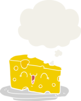 cute cartoon cheese with thought bubble in retro style png