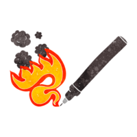 hand drawn retro cartoon flaming pen png