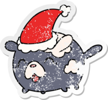 hand drawn christmas distressed sticker cartoon of kawaii dog png