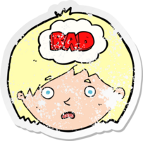 retro distressed sticker of a cartoon boy having bad thoughts png