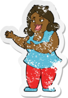 retro distressed sticker of a cartoon woman singing png