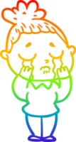 rainbow gradient line drawing of a cartoon crying woman png