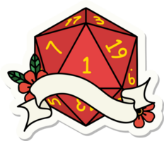 sticker of a natural one d20 dice roll png