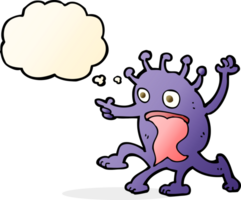 cartoon weird little alien with thought bubble png