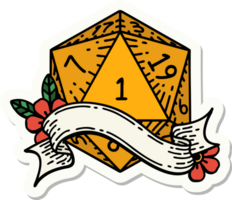 sticker of a natural one d20 dice roll png