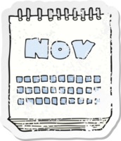 Retro-Distressed-Aufkleber eines Cartoon-Kalenders, der den Monat November zeigt png