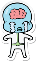 sticker of a cartoon big brain alien crying png