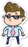 distressed sticker of a cartoon cool guy png