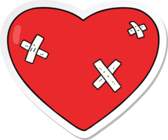 sticker of a cartoon beaten up heart png