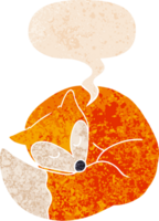 cartoon sleeping fox with speech bubble in grunge distressed retro textured style png
