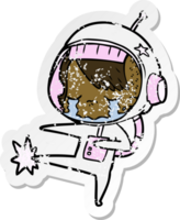 distressed sticker of a cartoon crying astronaut girl kicking png