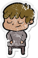 distressed sticker of a cartoon happy boy png