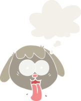 cartoon dog face panting with thought bubble in retro style png