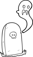 hand drawn black and white cartoon ghost rising from grave png