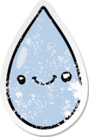 autocollant en détresse d'une goutte de pluie mignonne de dessin animé png