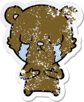 distressed sticker of a crying cartoon bear png