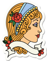 tattoo style sticker with banner of a gypsy head png