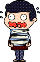 cartone animato uomo con libri totalmente stressato su png