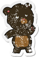 adesivo retrô angustiado de um urso preto curioso de desenho animado png