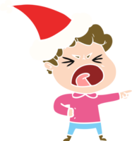 hand drawn flat color illustration of a furious man wearing santa hat png