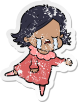 distressed sticker of a cartoon girl crying png