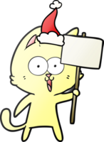 funny hand drawn gradient cartoon of a cat with sign wearing santa hat png