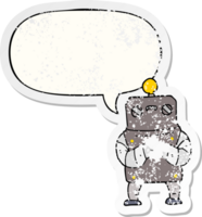 cartoon robot with speech bubble distressed distressed old sticker png
