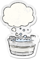 cartoon old tin bath with thought bubble as a distressed worn sticker png
