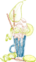 milkshake efterrätt, isolerat bakgrund. hand dragen Färg linje konst, skiss stil choklad, munk, is grädde, godis, småkakor, marshmallow design för restaurang, Kafé, bar, meny illustration png
