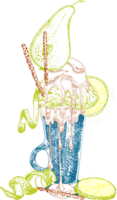 Milchshake Nachtisch, isoliert Hintergrund. Hand gezeichnet Farbe Linie Kunst, skizzieren Stil Schokolade, Krapfen, Eis Creme, Süssigkeit, Kekse, Mäusespeck Design zum Restaurant, Cafe, Bar, Speisekarte Illustration png