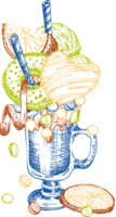 frappè dolce, isolato sfondo. mano disegnato colore linea arte, schizzo stile cioccolato, ciambella, ghiaccio crema, caramella, biscotti, marshmallow design per ristorante, bar, sbarra, menù illustrazione png