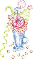 Milkshake dessert, isolated background. Hand drawn color line art, sketch style Chocolate, donut, ice cream, candy, cookies, marshmallow Design for restaurant, cafe, bar, menu illustration png